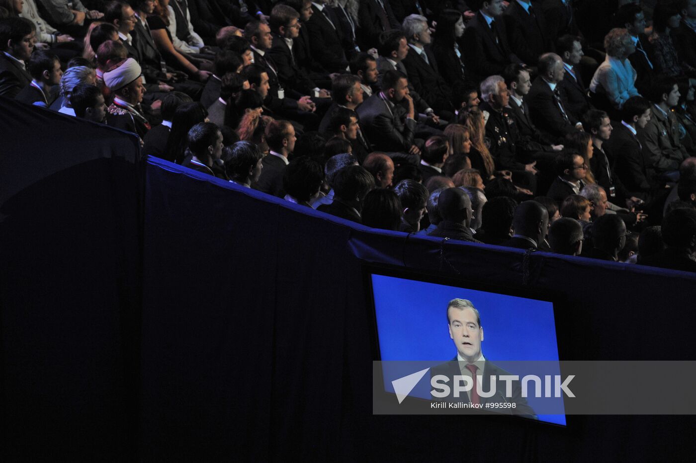 Medvedev and Putin at 12th United Russia pre-election convention