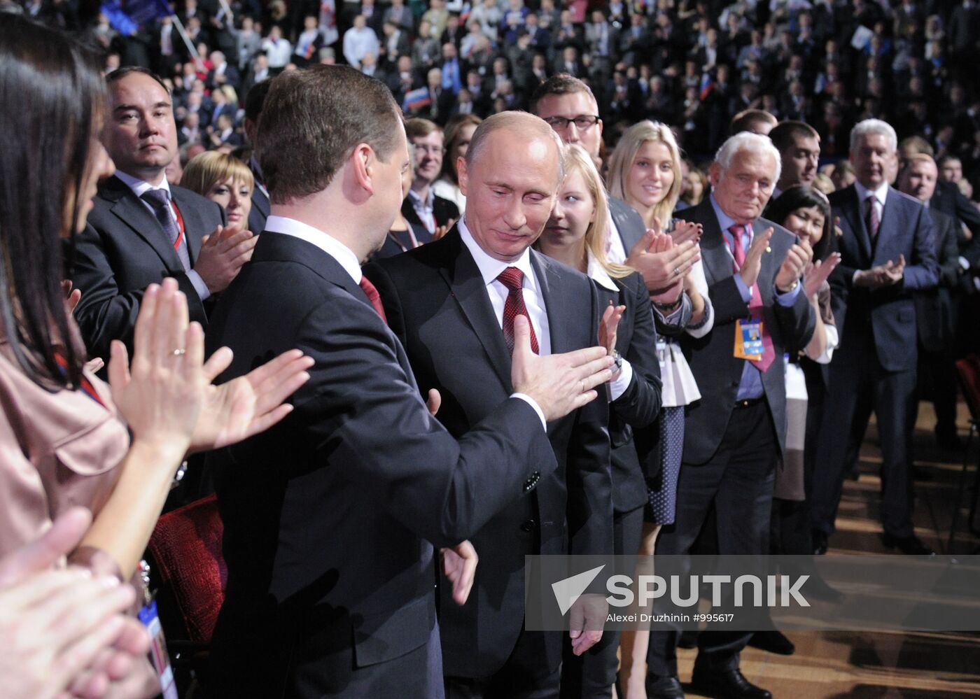 D. Medvedev and V. Putin at United Russia party convention