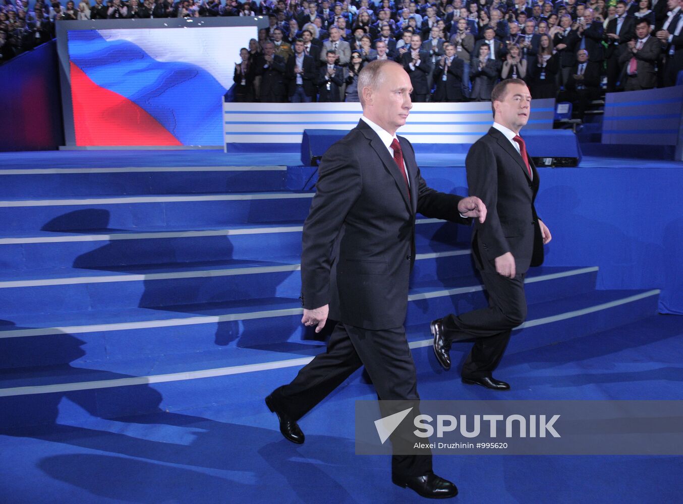 D. Medvedev and V. Putin at 12th United Russia party convention