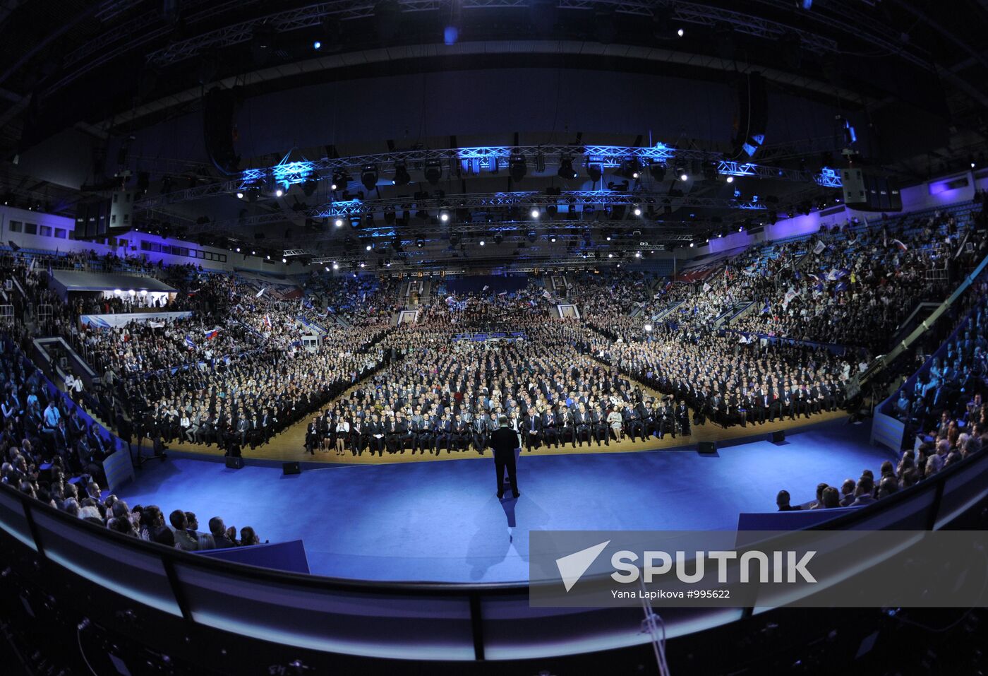 Medvedev and Putin at 12th United Russia pre-election convention