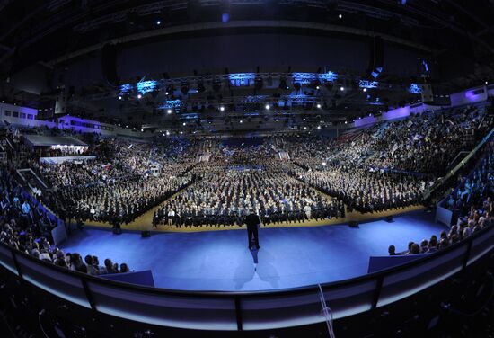 Medvedev and Putin at 12th United Russia pre-election convention