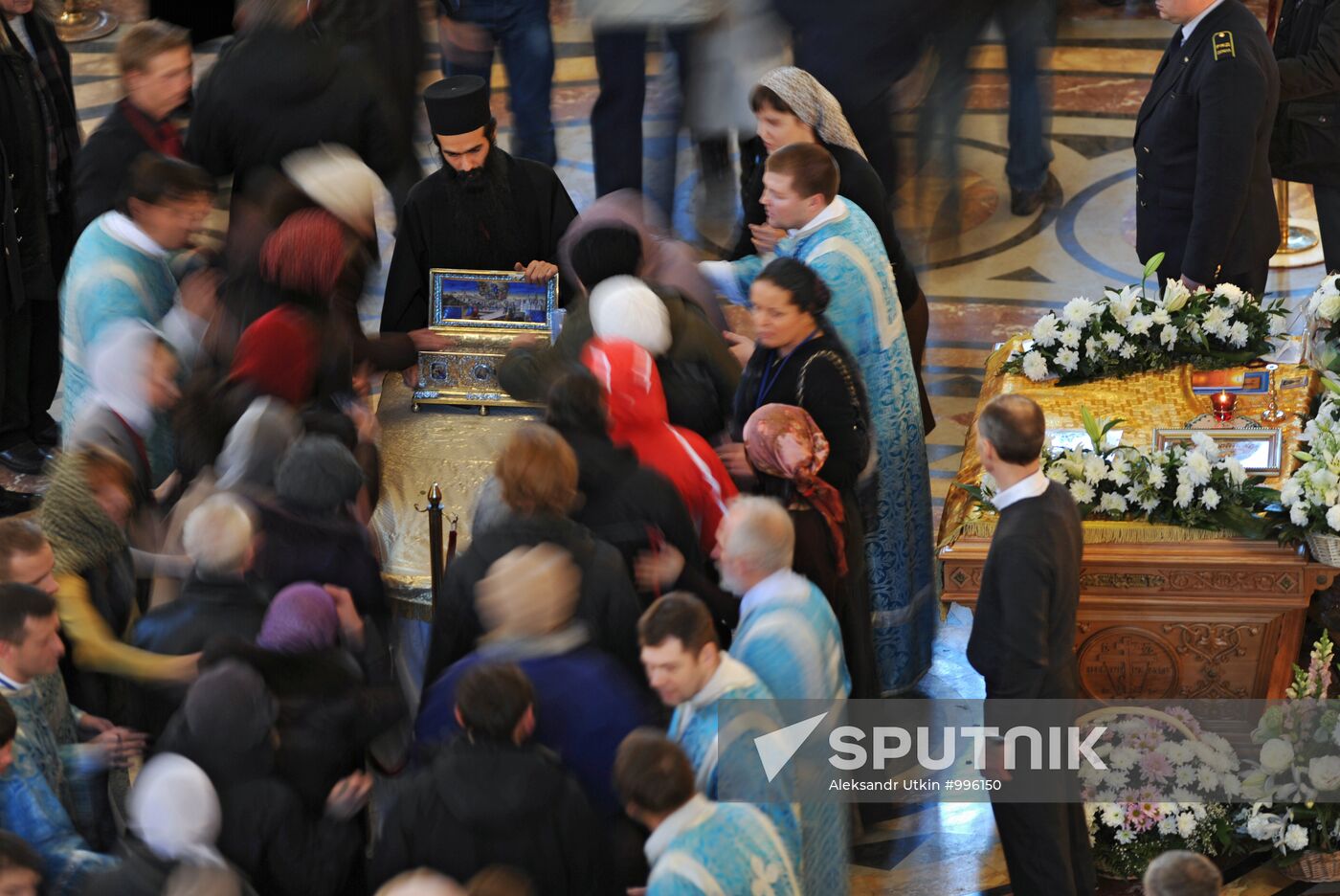 Believers and belt of Virgin Mary in Christ the Savior Cathedral