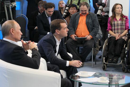 D.Medvedev and V.Putin meeting with electorate