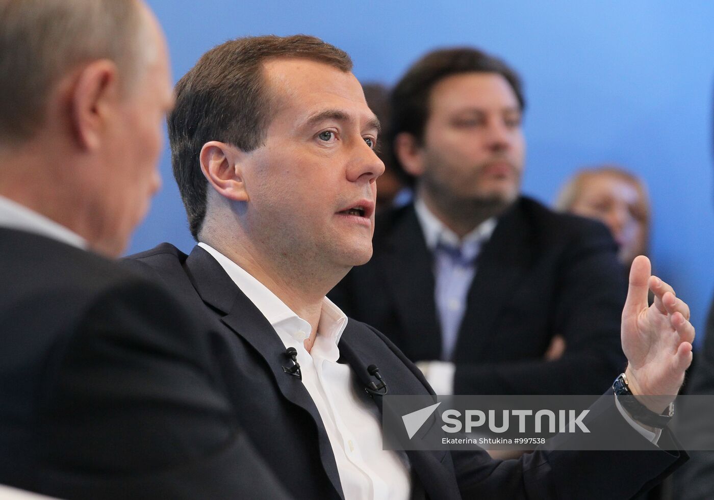 D.Medvedev and V.Putin meeting with electorate