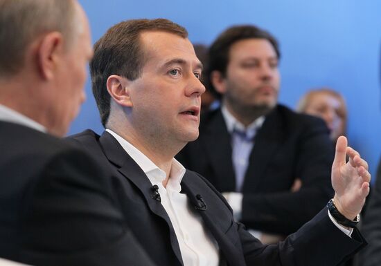 D.Medvedev and V.Putin meeting with electorate