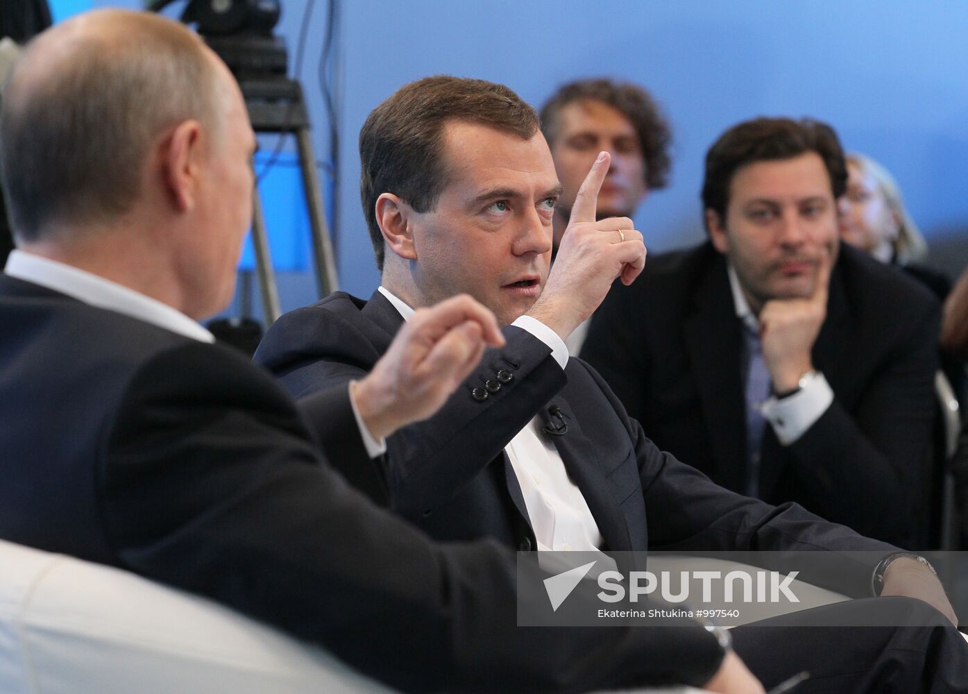 D.Medvedev and V.Putin meeting with electorate