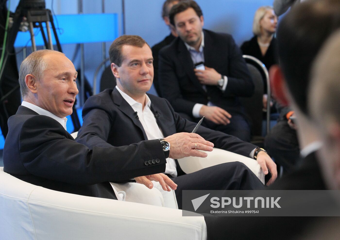 D.Medvedev and V.Putin meeting with electorate