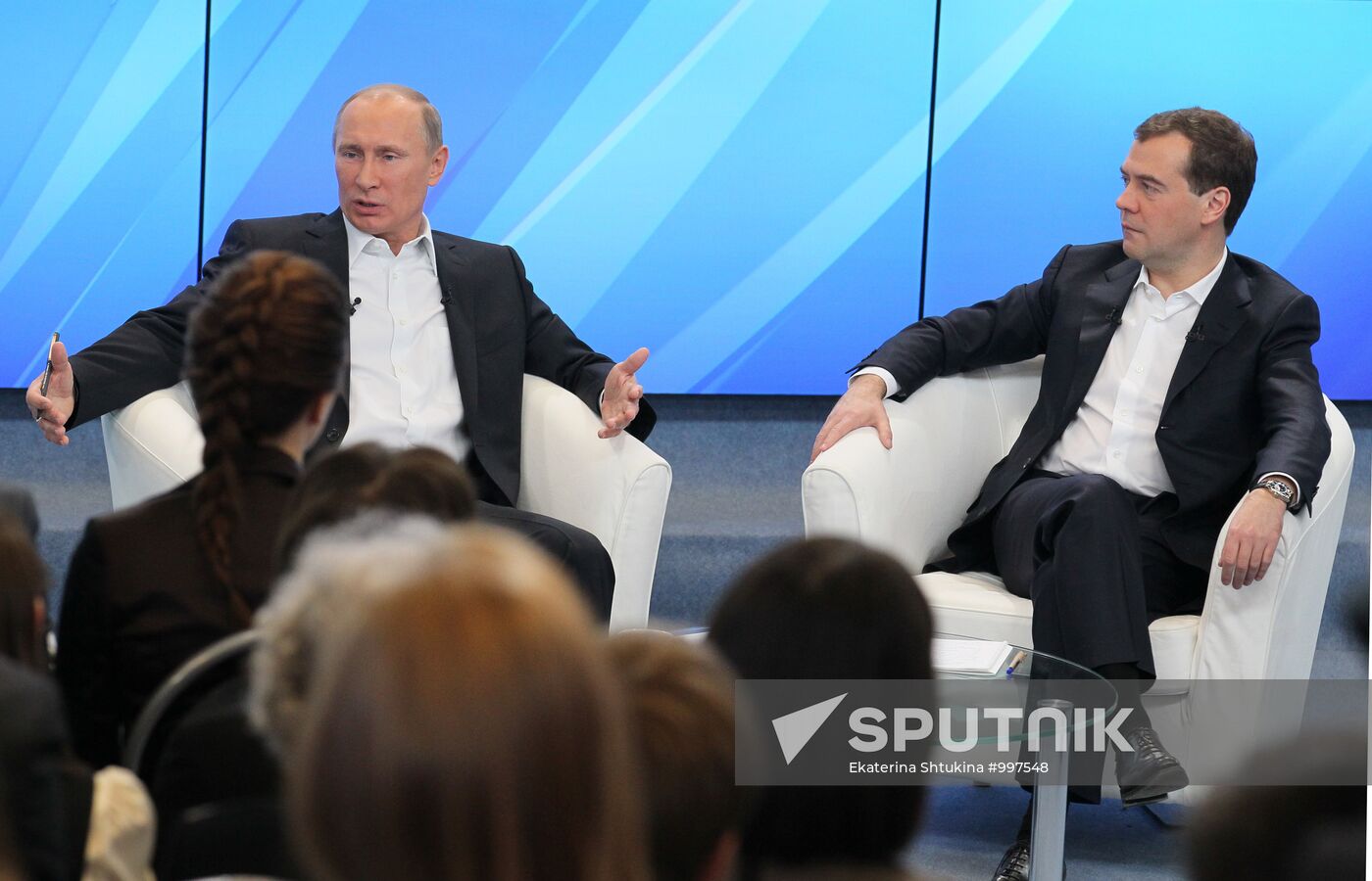 D.Medvedev and V.Putin meeting with electorate