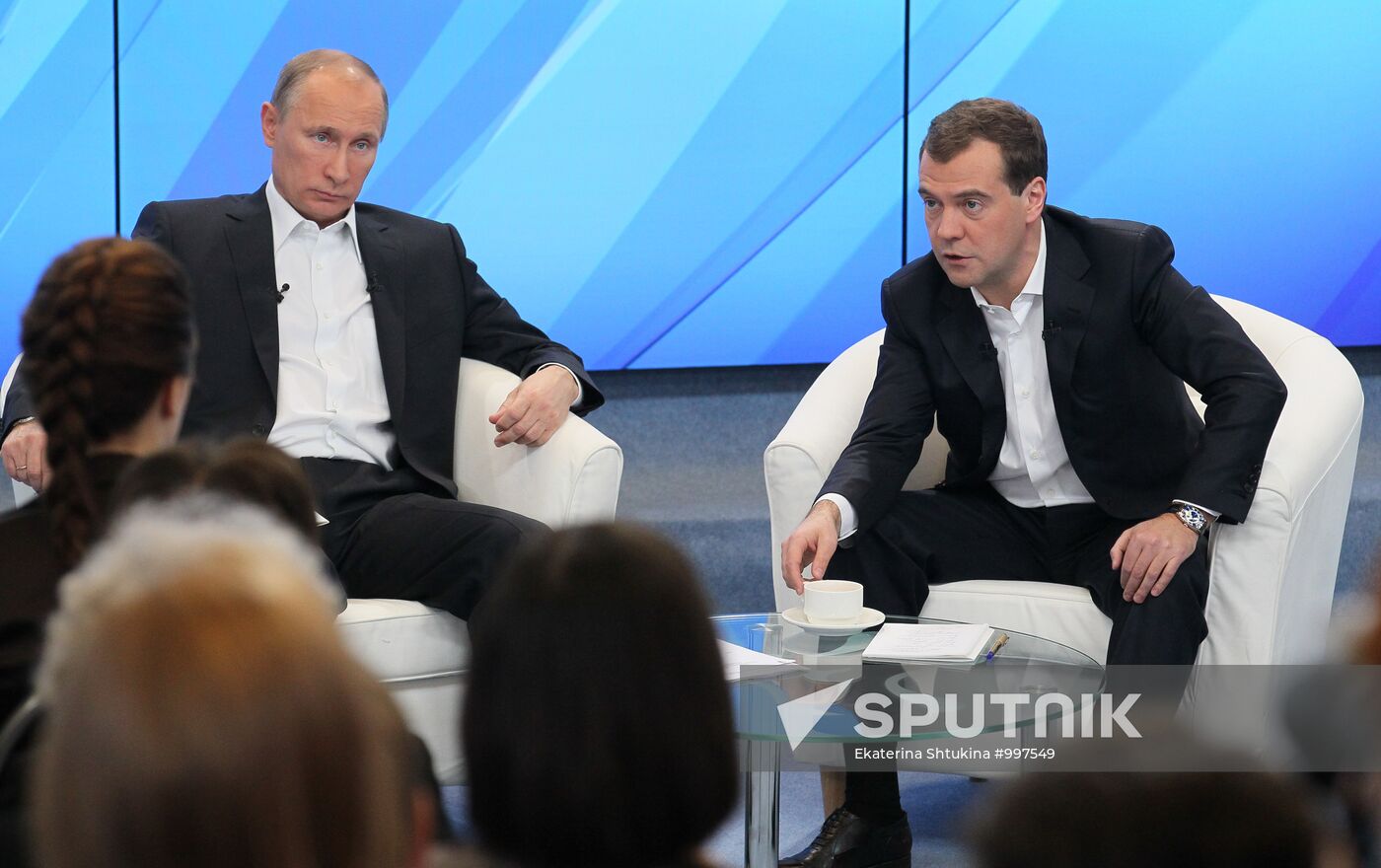 D.Medvedev and V.Putin meeting with electorate