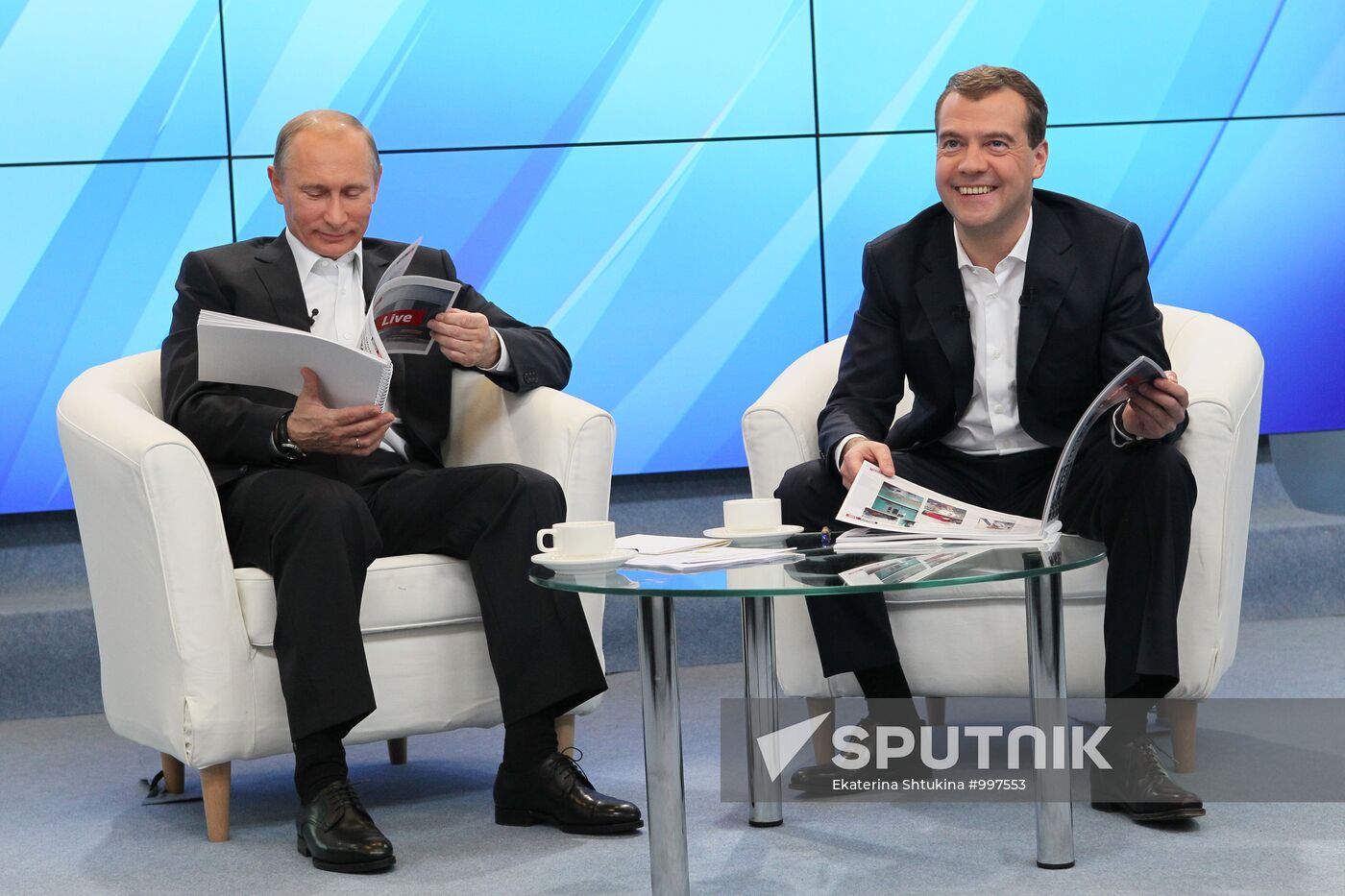 D.Medvedev and V.Putin meeting with electorate
