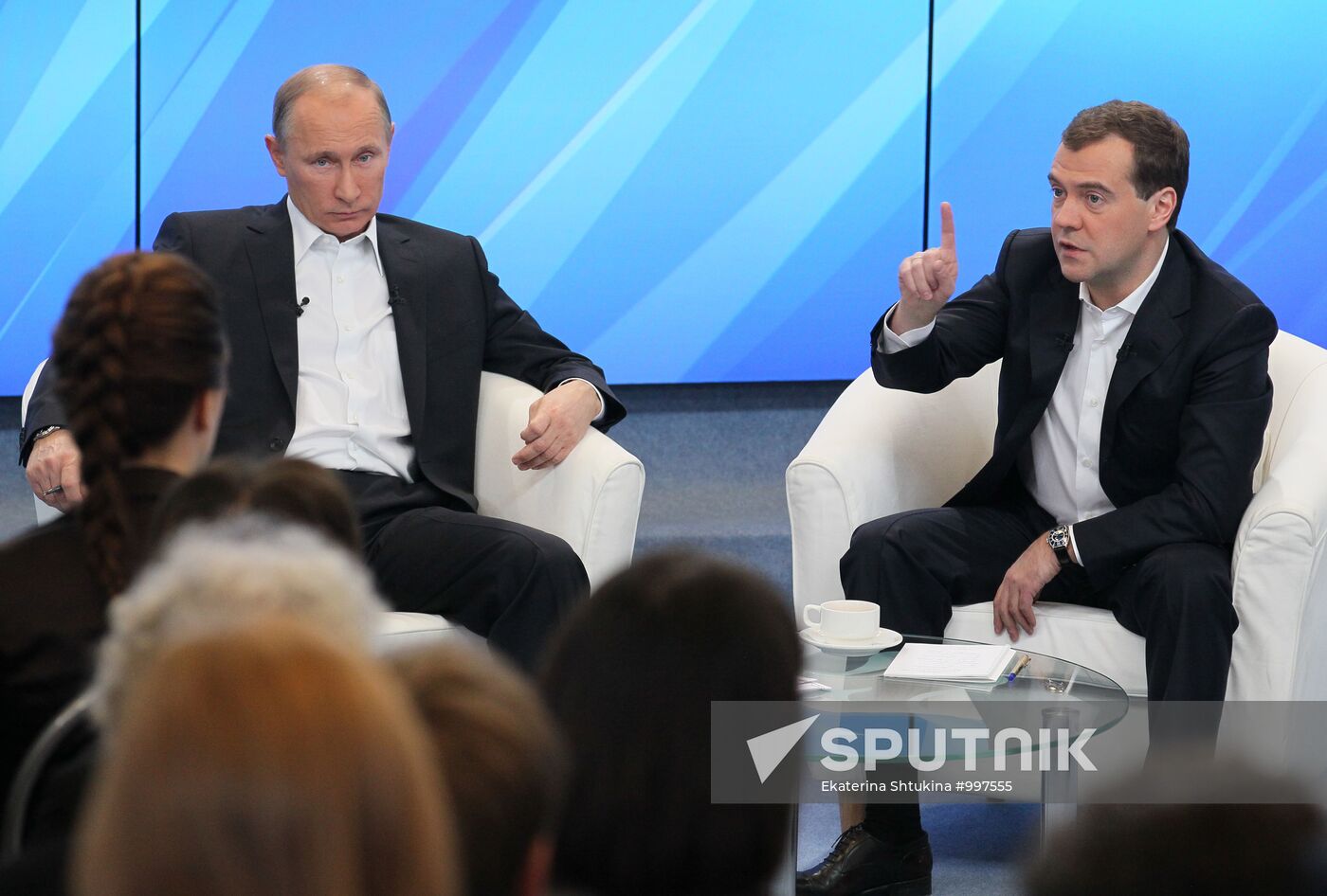 D.Medvedev and V.Putin meeting with electorate