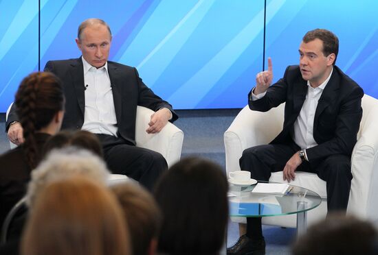 D.Medvedev and V.Putin meeting with electorate