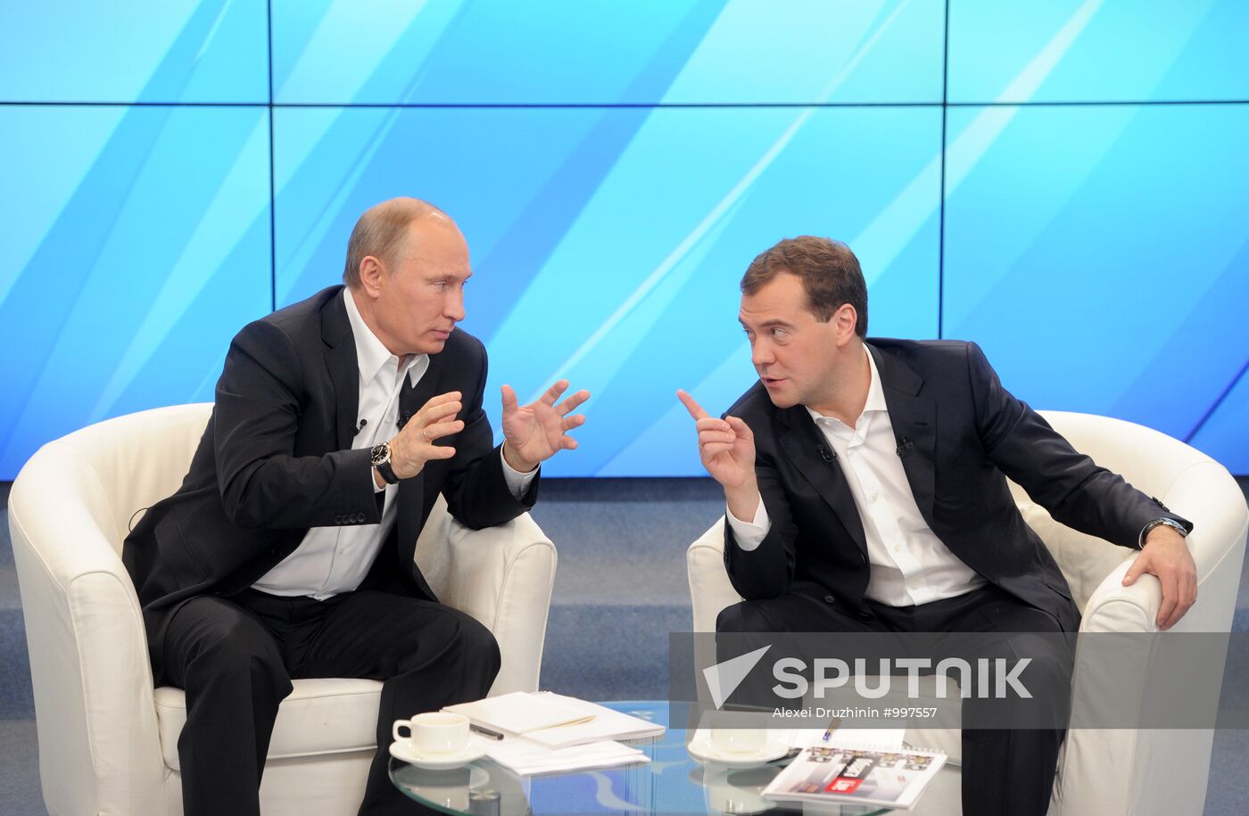 D.Medvedev and V.Putin meeting with electorate