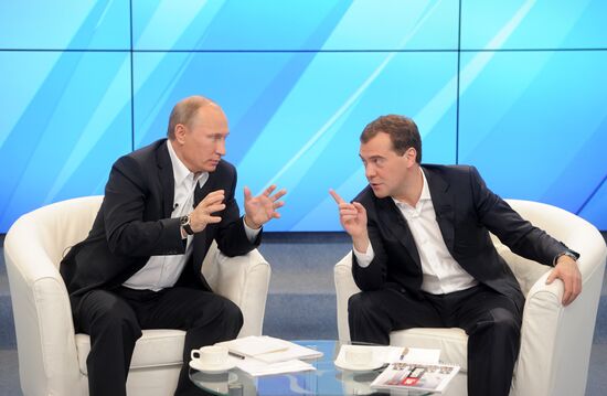 D.Medvedev and V.Putin meeting with electorate