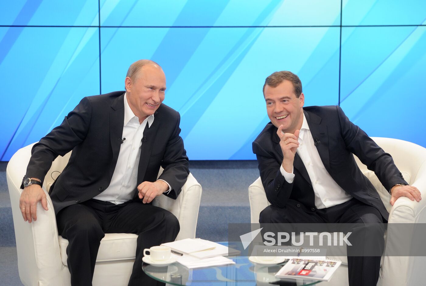 D.Medvedev and V.Putin meeting with electorate