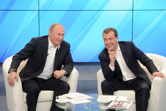 D.Medvedev and V.Putin meeting with electorate
