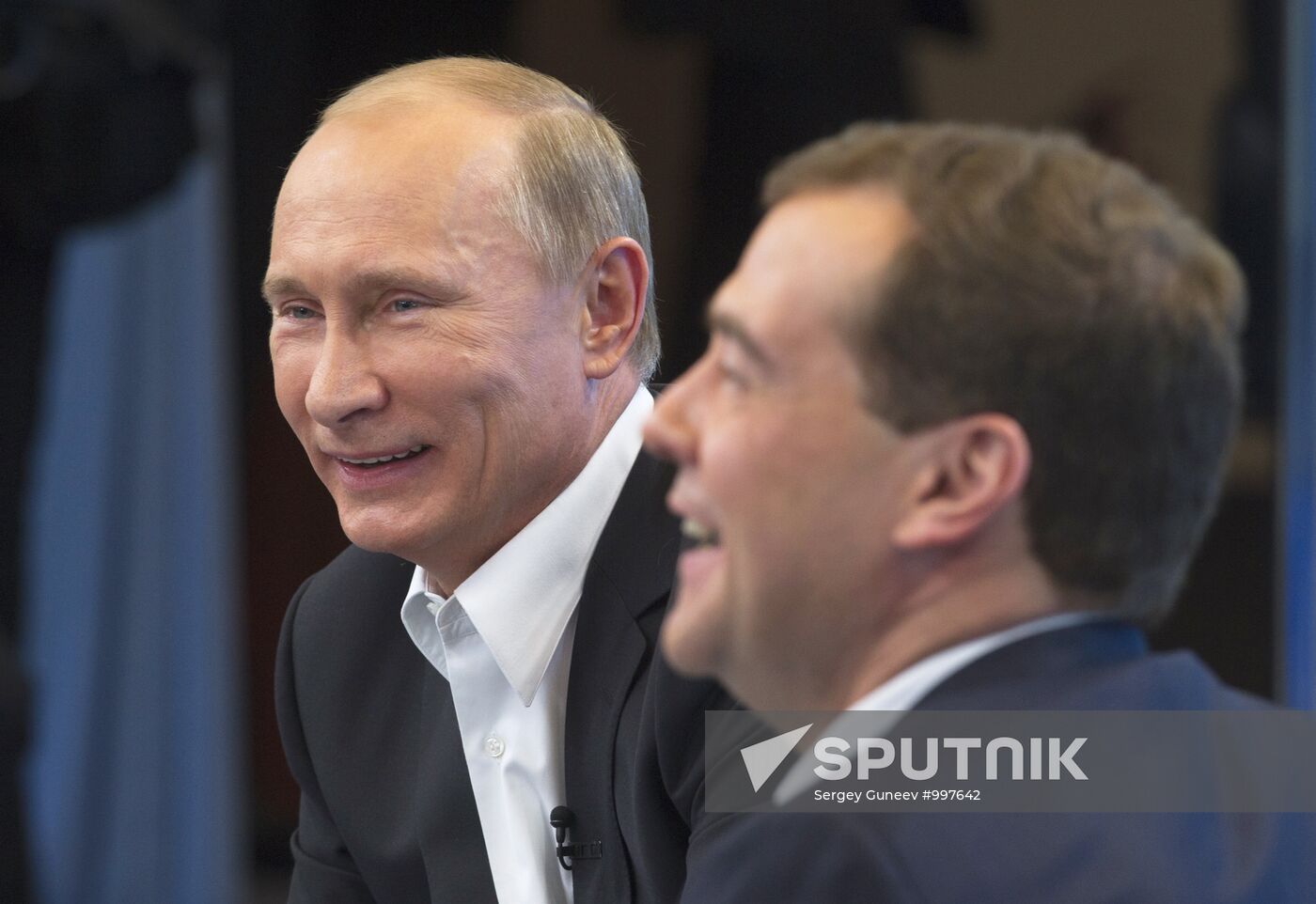 Dmitry Medvedev and Vladimir Putin meet with voters in Moscow