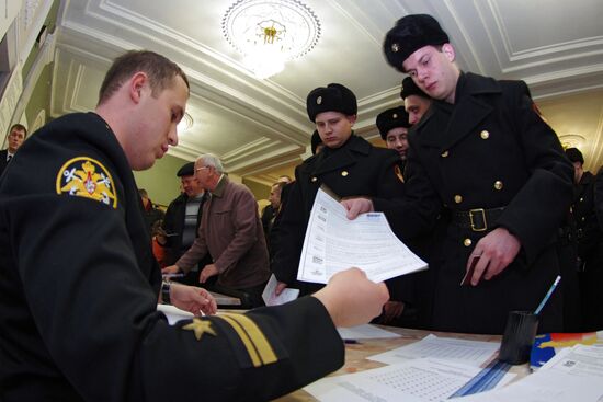 People vote in Russian State Duma elections in Ukraine