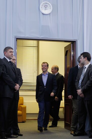 Dmitry Medvedev and Vladimir Putin at United Russia office