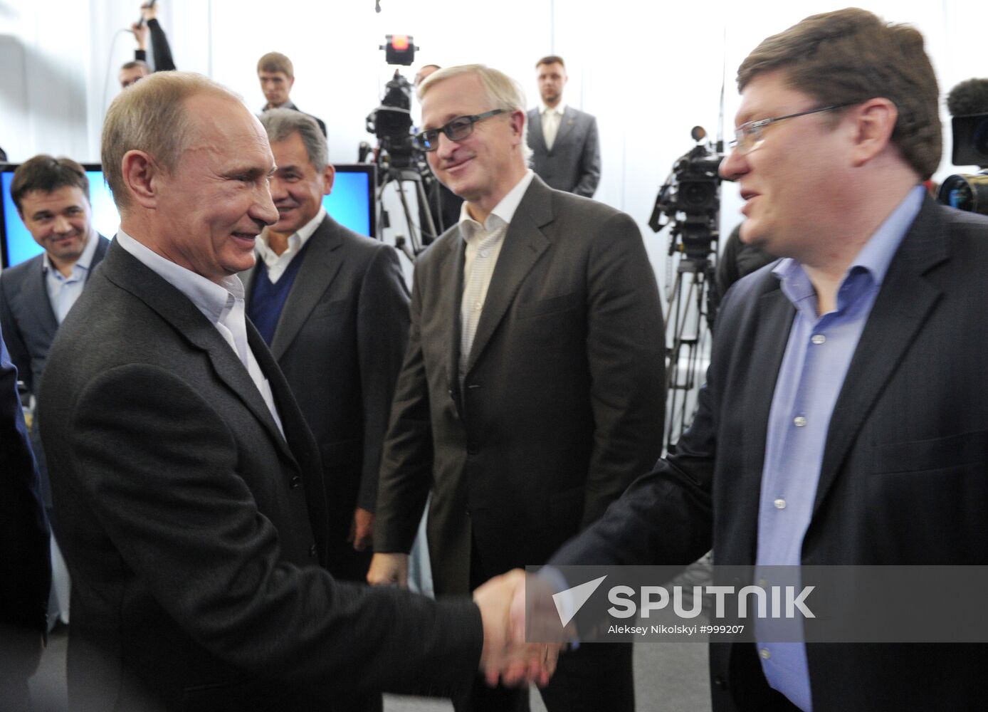 D. Medvedev and V. Putin at United Russia party headquarters