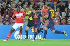 From left: Spartak player Emmanuel Emenike, Barcelona players Adriano Correia and Javier Mascherano in the group stage UEFA Champions League 2012/13 match between football clubs Barcelona (Barcelona, Spain) and Spartak (Moscow Russia). Location: Spain, Barcelona. Author: Alexey Filippov/Sputnik. Football. Champions League. Barcelona vs. Spartak