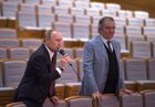 January 7, 2014. Russian President Vladimir Putin, left, addresses the Combined Children's Choir of Russia during a visit to choir practice in the new building of the Mariinsky Theatre in St. Petersburg. Valery Gergiev, conductor and artistic director of the Mariinsky Theatre, is on the right. Location: Russia, . Author: Mikhail Klimentyev/Sputnik. Vladimir Putin's working visit to St. Petersburg