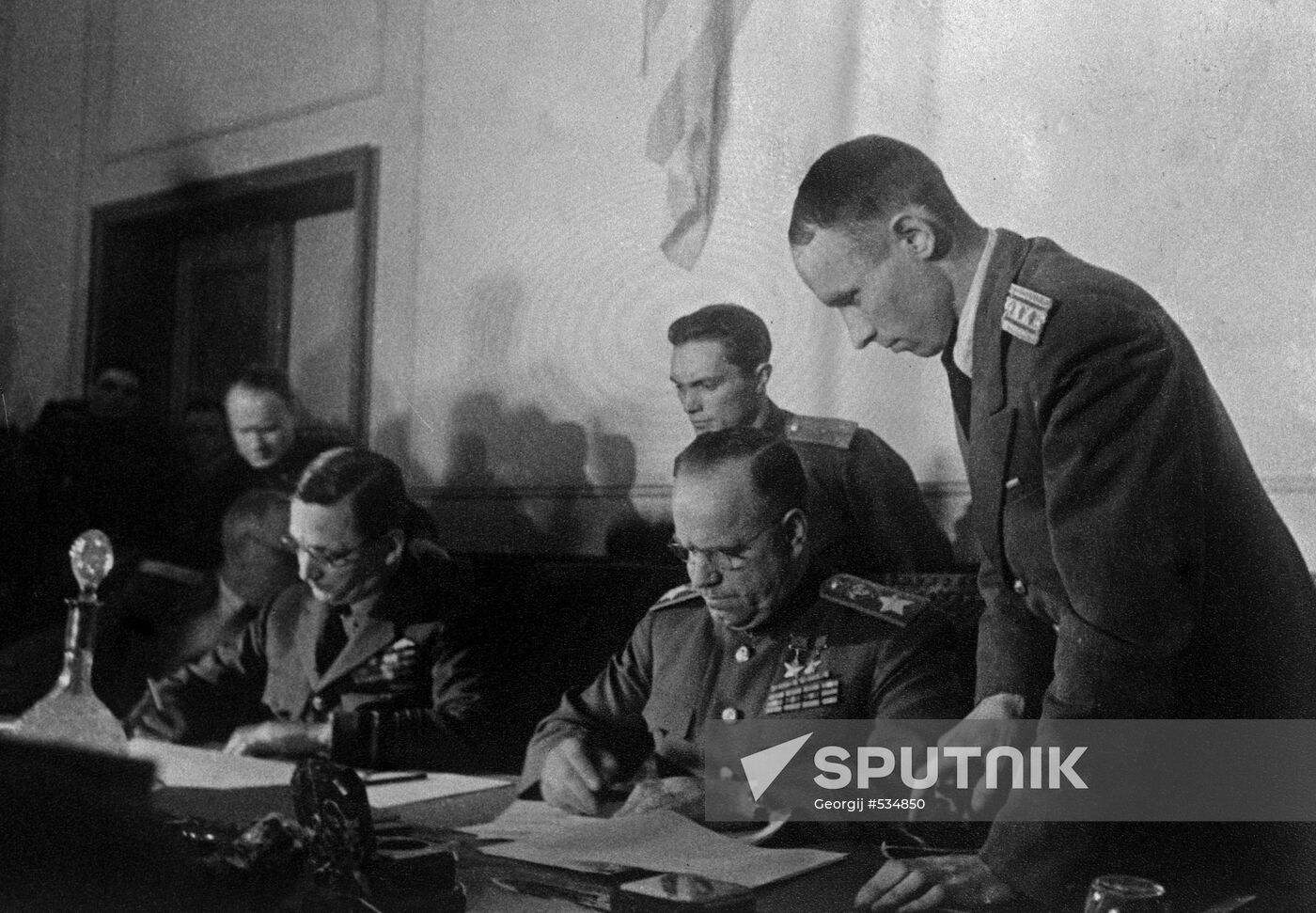 Signing of German Unconditional Surrender Act. Photocopy Sputnik