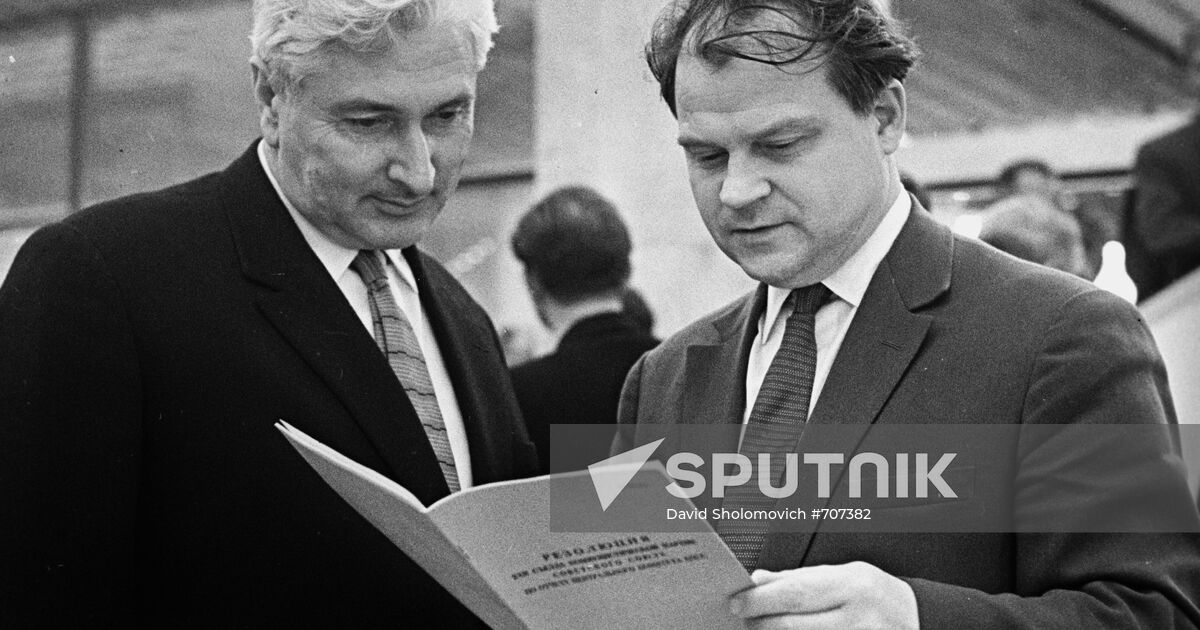 Minister of Agriculture of USSR Mikhail Olshansky and composer Tikhon ...