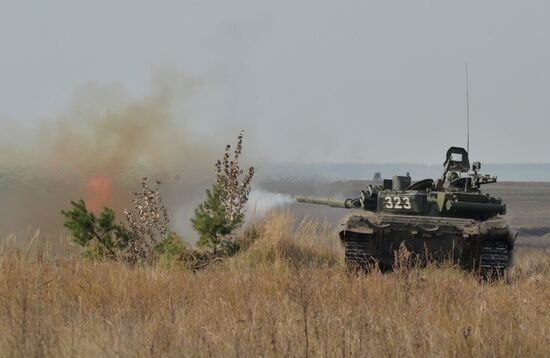 Tank units during military exercise in Voronezh