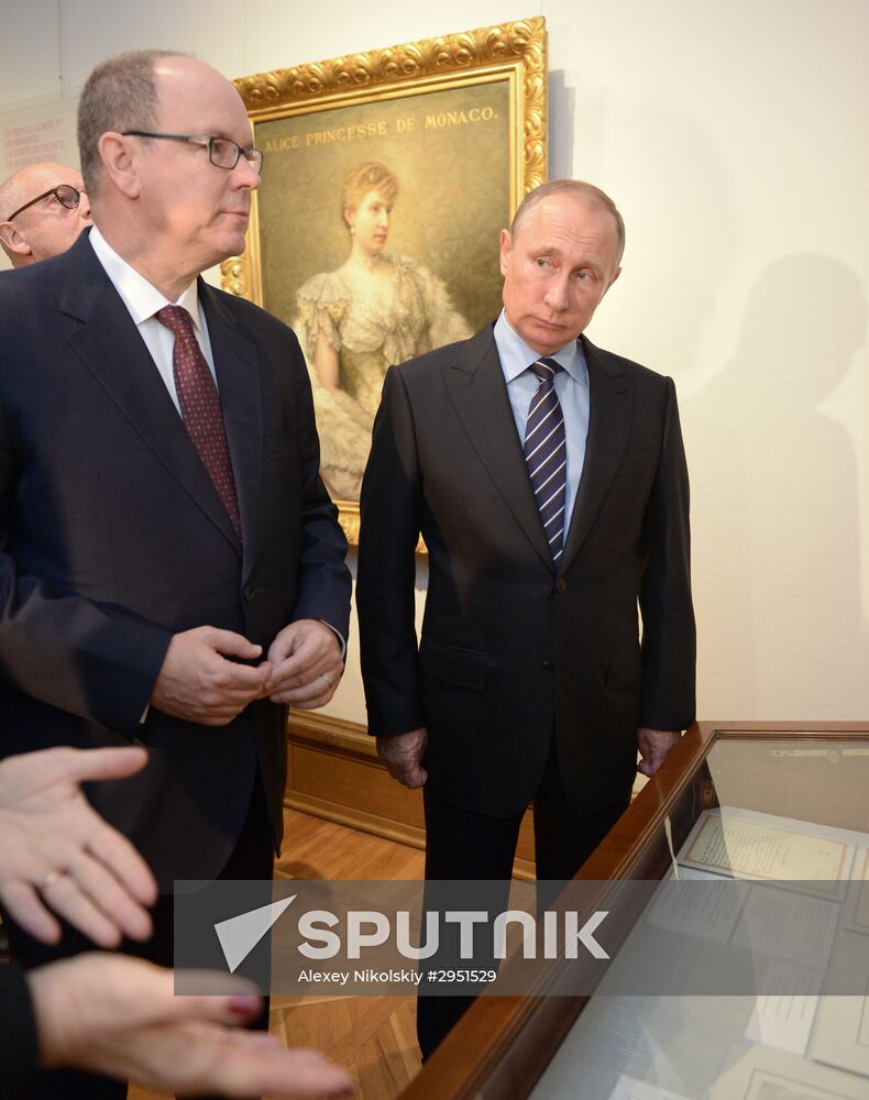 Russian President Vladimir Putin meets with Prince Albert II of Monaco