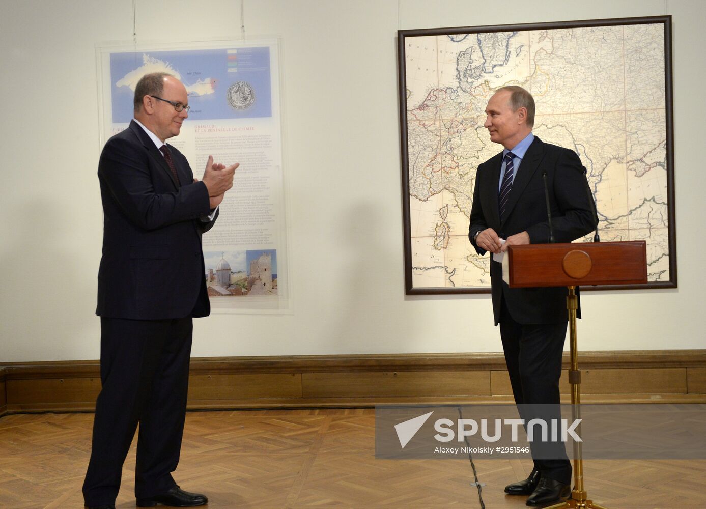 Russian President Vladimir Putin meets with Prince Albert II of Monaco