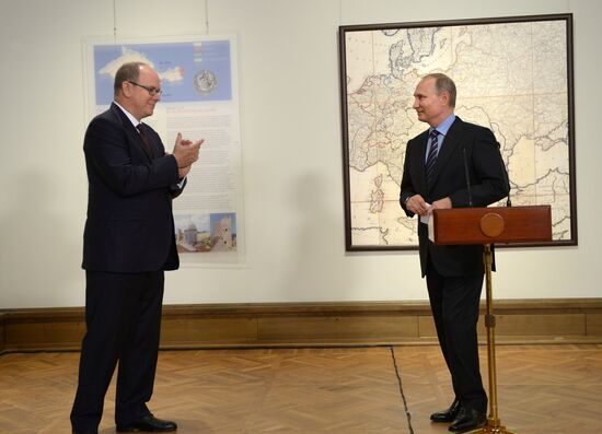 Russian President Vladimir Putin meets with Prince Albert II of Monaco