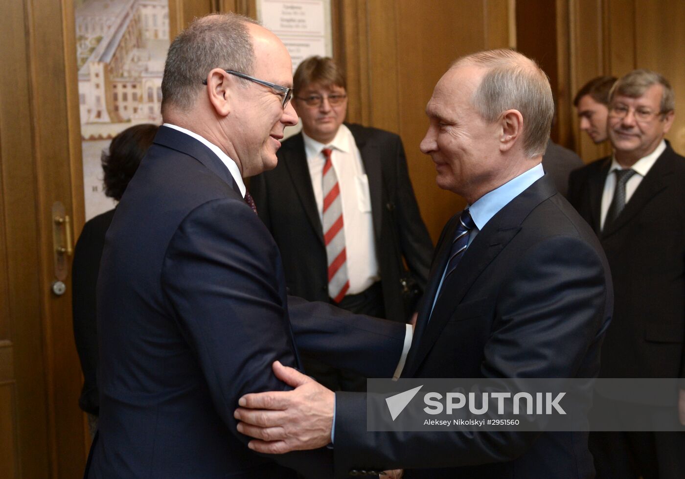 Russian President Vladimir Putin meets with Prince Albert II of Monaco