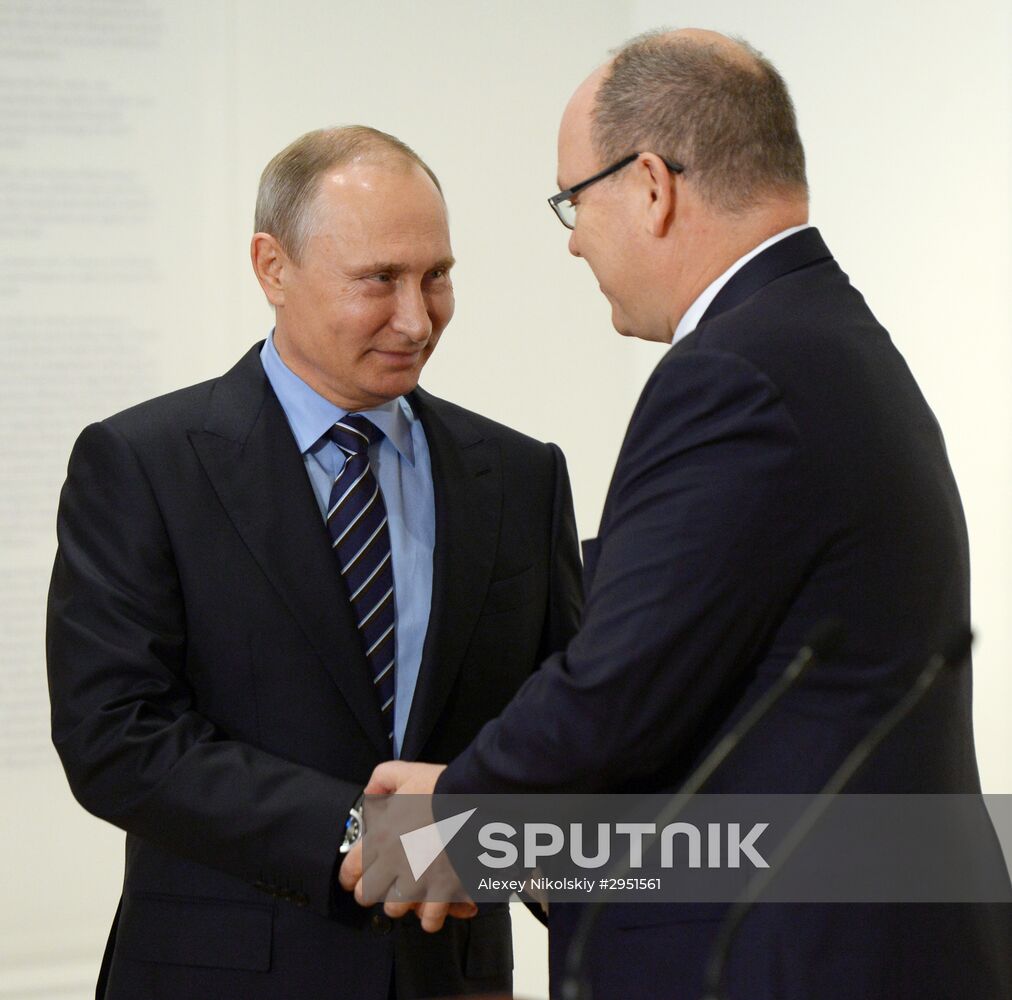 Russian President Vladimir Putin meets with Prince Albert II of Monaco