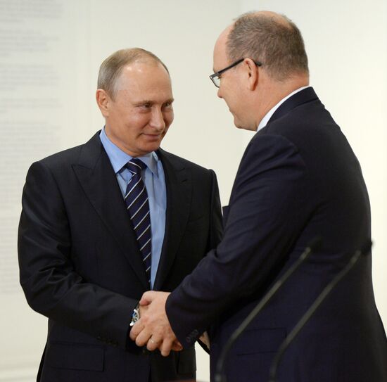 Russian President Vladimir Putin meets with Prince Albert II of Monaco