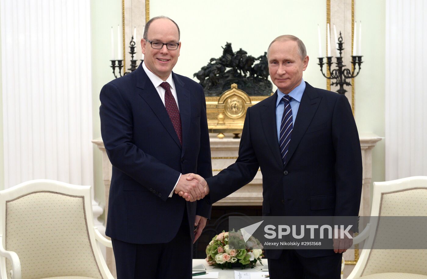 Russian President Vladimir Putin meets with Prince Albert II of Monaco