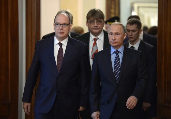 Russian President Vladimir Putin meets with Prince Albert II of Monaco