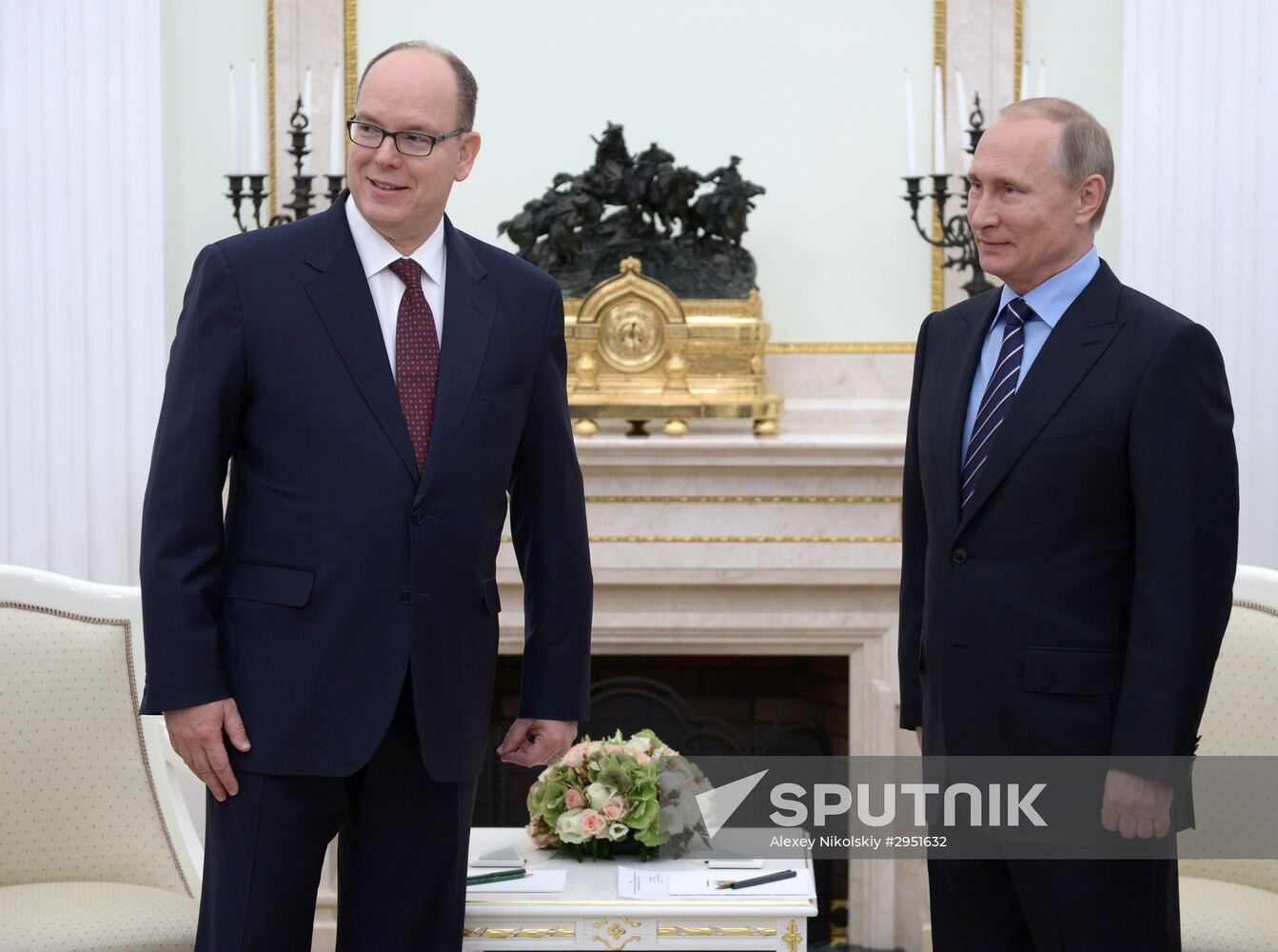 Russian President Vladimir Putin meets with Prince Albert II of Monaco