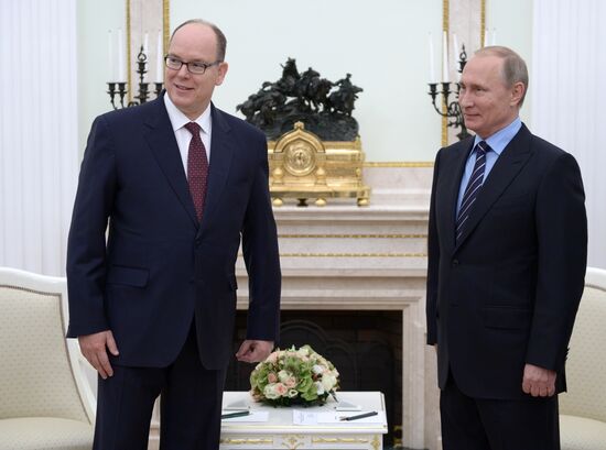 Russian President Vladimir Putin meets with Prince Albert II of Monaco
