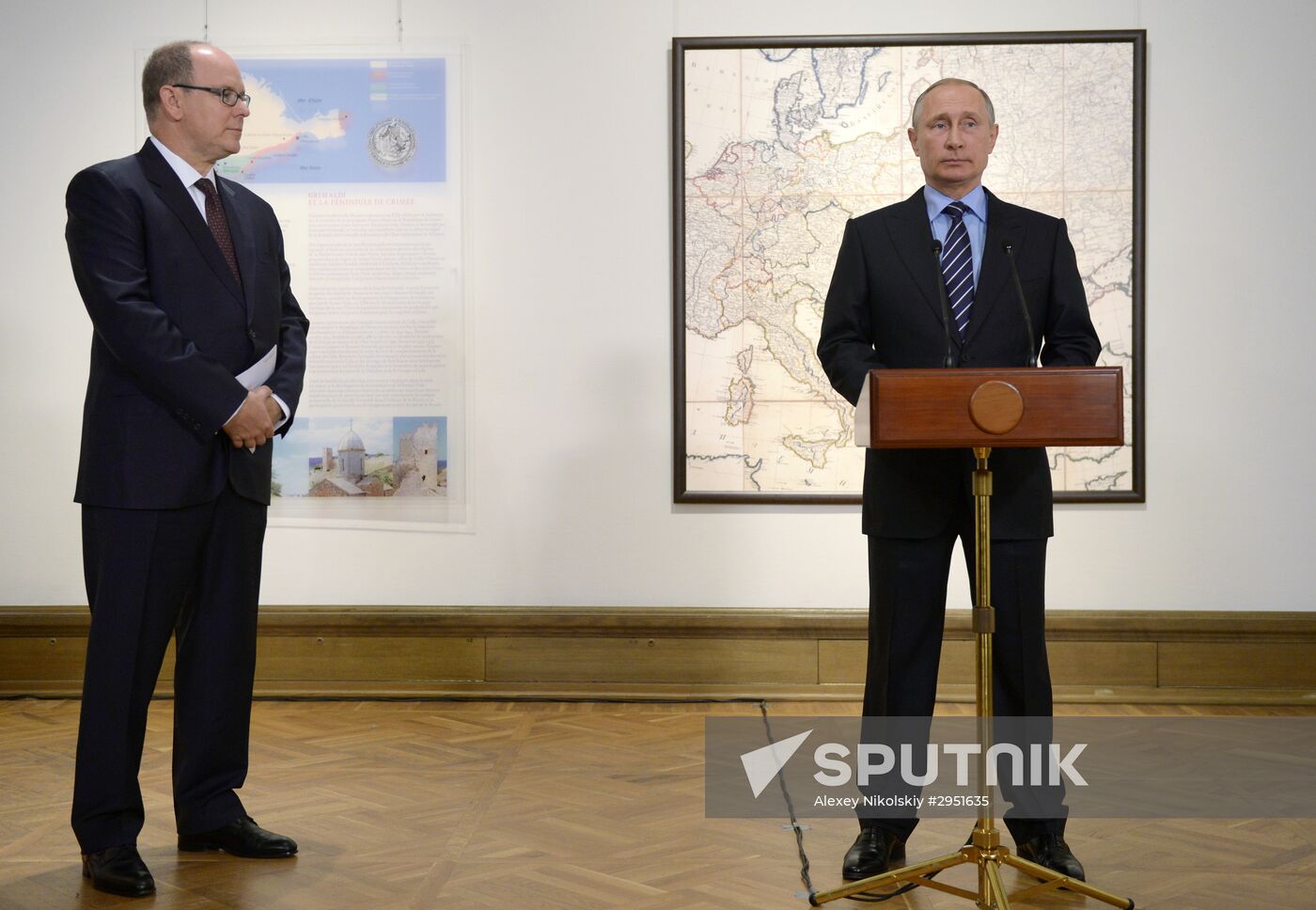 Russian President Vladimir Putin meets with Prince Albert II of Monaco