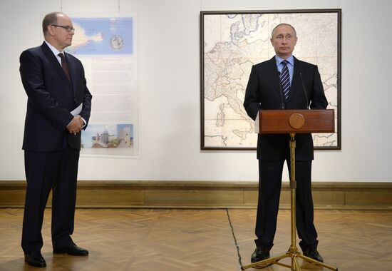 Russian President Vladimir Putin meets with Prince Albert II of Monaco