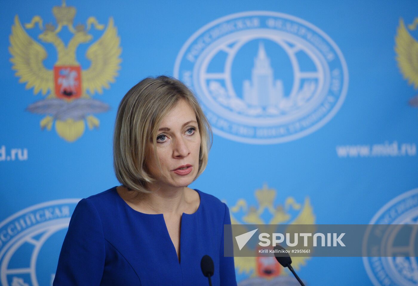 Russian Foreign Ministry Spokesperson Maria Zakharova at a briefing