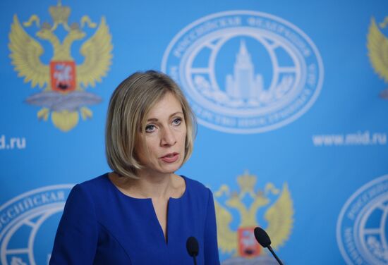 Russian Foreign Ministry Spokesperson Maria Zakharova at a briefing
