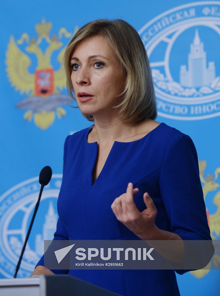 Russian Foreign Ministry Spokesperson Maria Zakharova at a briefing