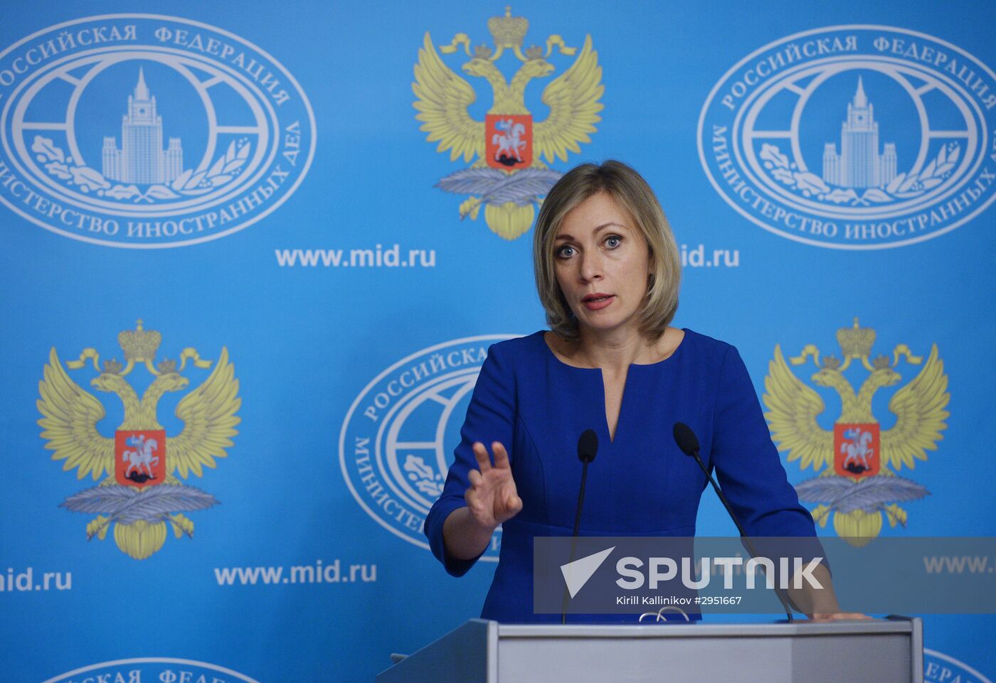 Russian Foreign Ministry Spokesperson Maria Zakharova at a briefing