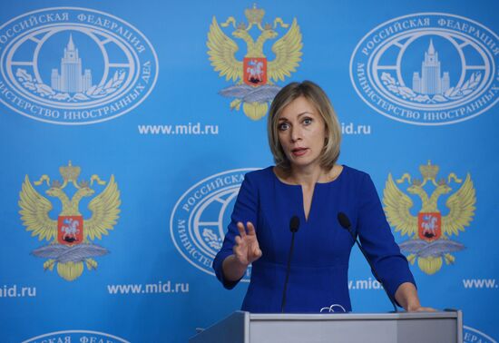 Russian Foreign Ministry Spokesperson Maria Zakharova at a briefing