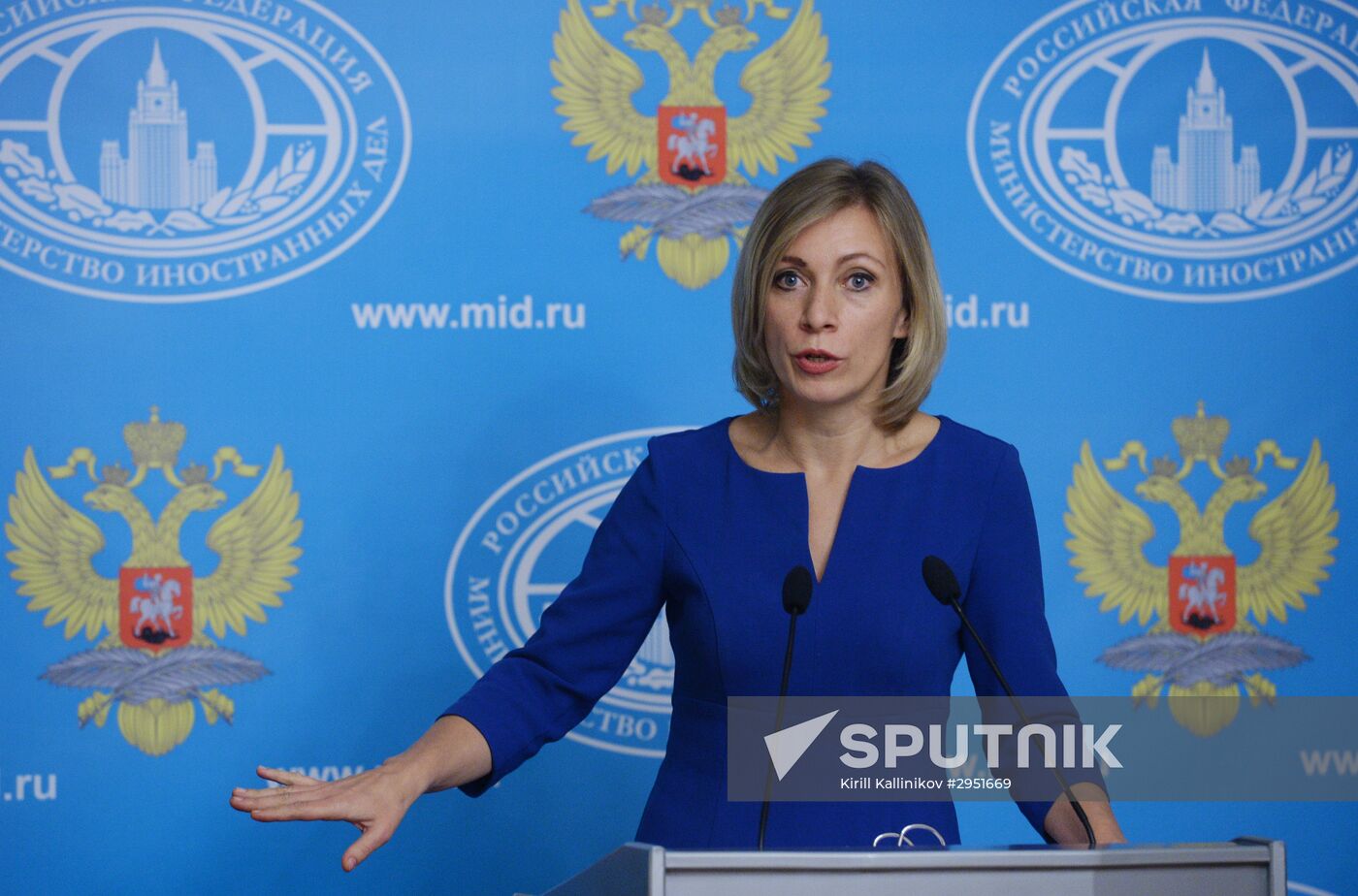 Russian Foreign Ministry Spokesperson Maria Zakharova at a briefing