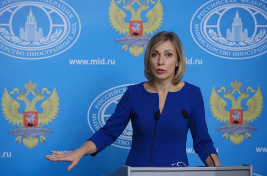 Russian Foreign Ministry Spokesperson Maria Zakharova at a briefing