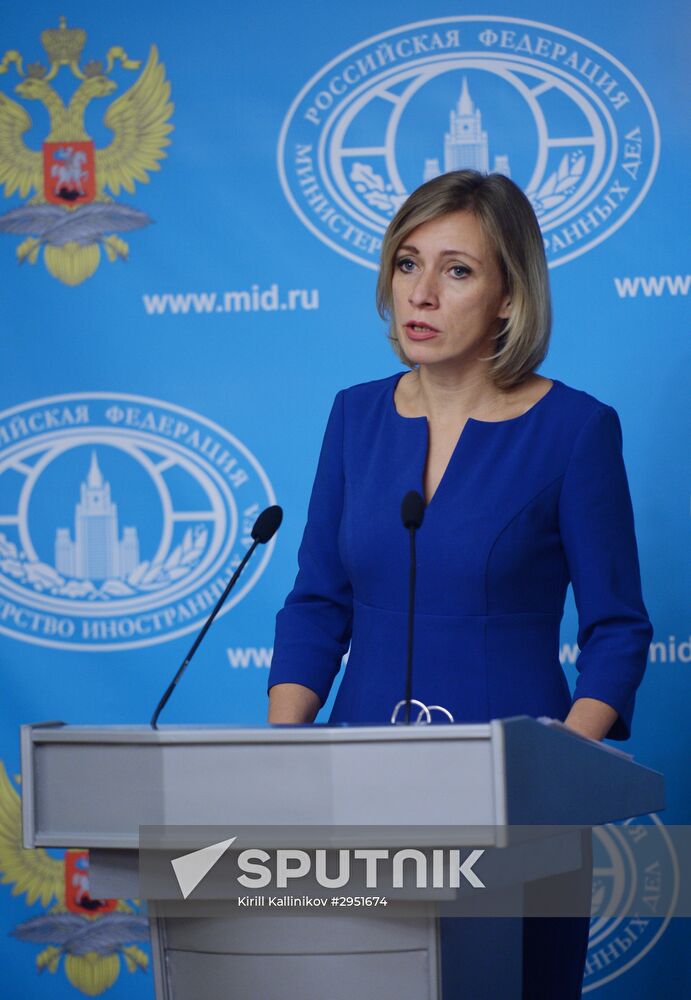 Russian Foreign Ministry Spokesperson Maria Zakharova at a briefing