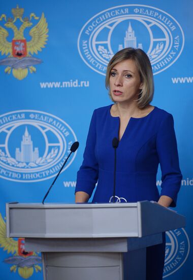 Russian Foreign Ministry Spokesperson Maria Zakharova at a briefing